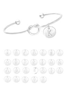 1 chiếc vòng tay charm thắt nút thời trang 26 chữ cái, màu vàng đồng. - Bạc - Xem 1