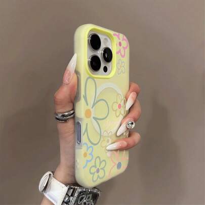1 pieza Funda de teléfono magnética 2 en 1 con diseño de flores de primavera, funda de teléfono para parejas para el Día de San Valentín, compatible con iPhone 17 Pro Max/16 Pro Max/15 Pro Max/13/15/16/17 Pro/14/11, funda protectora de teléfono con diseño de flores de moda 2 en 1 magnética