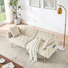 Sofa Bed Mattress - Beige + Velvet - View 11
