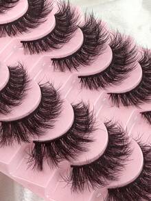 Hinarin 10对假睫毛，蓬松纤长3D仿貂毛假睫毛，交叉猫眼款，自然黑色睫毛带，可重复使用，浓密纤长，狐狸眼款，凌乱感假睫毛，旅行必备化妆工具 - 濃密款 - 查看 7
