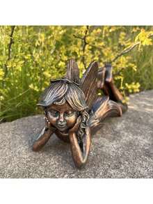 Garden Lying Fairy Statue - Antique Brass Courtyard Decoration, Suitable For Garden, Balcony And Flower Pot Decoration - Brass Fairy - View 3