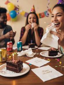 40张/包一次性纸巾（带生日标语），简约标语图案一次性纸巾，适合生日派对和圣诞节场合。