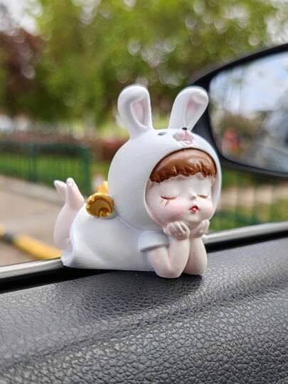 1件可爱兔子天使女孩汽车仪表盘装饰品，复活节主题