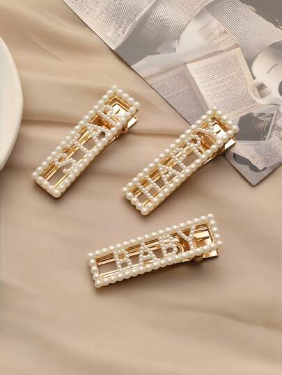 1pc Geometric Pearl Hollow Letter Metal Edge Hair Clip, Suitable For Home Girls And Hair Salons, Seamless Hair Clip, Bangs Clip, Hair Accessory, Makeup Clip, Alligator Clip, Side Clip, Hair Clip, Makeup Clip, Straight Hair Clip, Girl Skateboard Clip, Edge Clip, Alligator Clip, Alligator Clip, Girl Hair Clip, Sweet Bangs Clip, Alligator Clip, Hair Accessory, Claw Clip, Hair Clip, Hair Pin