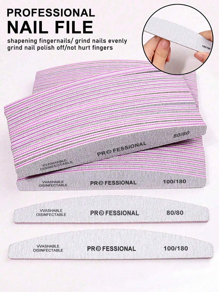 15片/20片半月形专业指甲锉，配100/180目、180/240目指甲锉条 - 彩色 - 查看 1