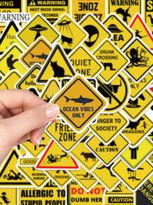 53pcs Interesting Warning Sign Sticker Funny Cool Decals For Laptop Skateboard Computer Helmet Cars Phone Stickers - Multicolor - View 3
