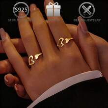 1pc 925 Sterling Silver Minimalist Asymmetric Heart Design Open Ring, Suitable For Daily Wear, Valentine's Day, Holiday, Wedding, Engagement Gift - Gold - View 8