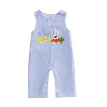 Toddler Girls Boys Clothes Ovrealls Rompers Easter Clothes Rabbit Carrot Embroidered Sleeveless Baby Bodysuits Jumpsuits - Baby Blue - View 12