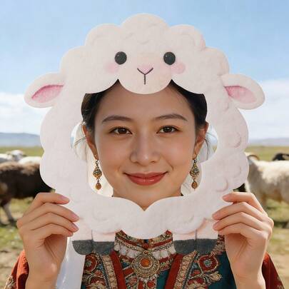 1 طقم إطار صور لعيد الأضحى بتصميم الخروف/الماعز الأسود والأبيض، اكسسوار ديكور الحفلة