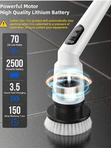 Electric Spin Scrubber, IPX7 Waterproof Cordless Cleaning Brush With 4 Replaceable Brush Heads, Adjustable Extension Handle And 3 Adjustable Speeds For Bathroom, Tub, Tile, Floor (White) Visit The Kimeetol Store - trắng - Xem 6