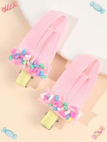 2pcs Pink Fabric Ice Cream Hair Clips,Candy Accessories Hairpins,Sweet Hair Barrettes For Girls Teens Friends Daughter Daily Summer Party Gifts - Pink - View 3