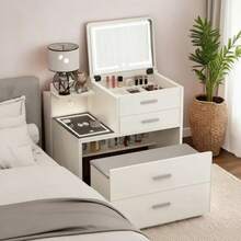 Tocador Mesita Influencer 700x400x830mm Blanco Con Tapa Abat - Negro - Ver 2