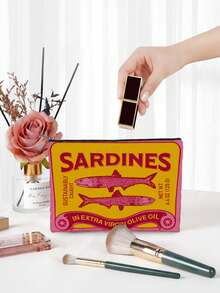 Sardine Pattern Women's Cosmetic Bag And Toiletry Bag, Multifunctional Small Item Storage Bag With Lining And Zipper Design, Portable Handbag For Outdoor, Home Organization, Travel Essentials Storage, Can Be Used As Coin Purse, Makeup Bag, Pencil Case, Candy Bag, Suitable For Daily Commute, Vacation, Business, Fitness, Outdoor, And Can Be Given As Gifts For Birthday, Christmas, New Year, Valentine's Day, Halloween, Mother's Day, Father's Day, Nurse's Day, Etc. - Multicolor - View 2