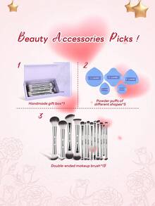 MAANGE 18pcs Makeup Brush Set Includes 13 Double-Ended Brushes + 5 Makeup Sponges, Gift Box, Blush Brush, Powder Brush, Eyeshadow Brush, Concealer Brush, Highlighter Brush, Eyebrow Brush, Lash Brush, Lip Brush, Nose Contour Brush, Travel Makeup Brush Set Gift For Women & Girls,Giveaways,Professional Makeup Brushes,Complete Makeup Set - Multicolor - View 5