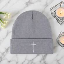 1顶/2顶 秋冬新款腈纶十字绣针织帽，男女通用百搭嘻哈防寒针织帽 - 彩色 - 查看 5