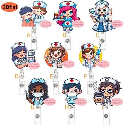 Handmade Retractable Nurse-Themed Badge Reel, Cute Design (Includes Nurse Rabbit/Rainbow Rabbit/Bubble Rabbit, Etc.), Suitable For ID/Card Holders, Holiday Gifts, Please Peel Off Protective Film Before Use