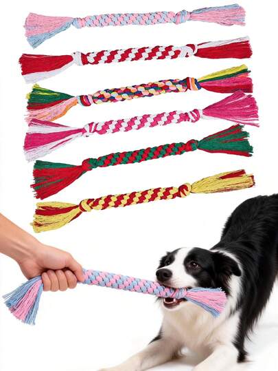 1件手工彩色编织绳狗玩具，结实耐用，适合大型犬咀嚼，兼具洁牙功能，适合中大型犬 - 非常适合拔河、捡球游戏，是爱啃咬的狗狗的理想选择，趣味宠物玩具，易于清洁，结构稳固，适合活泼好动的宠物