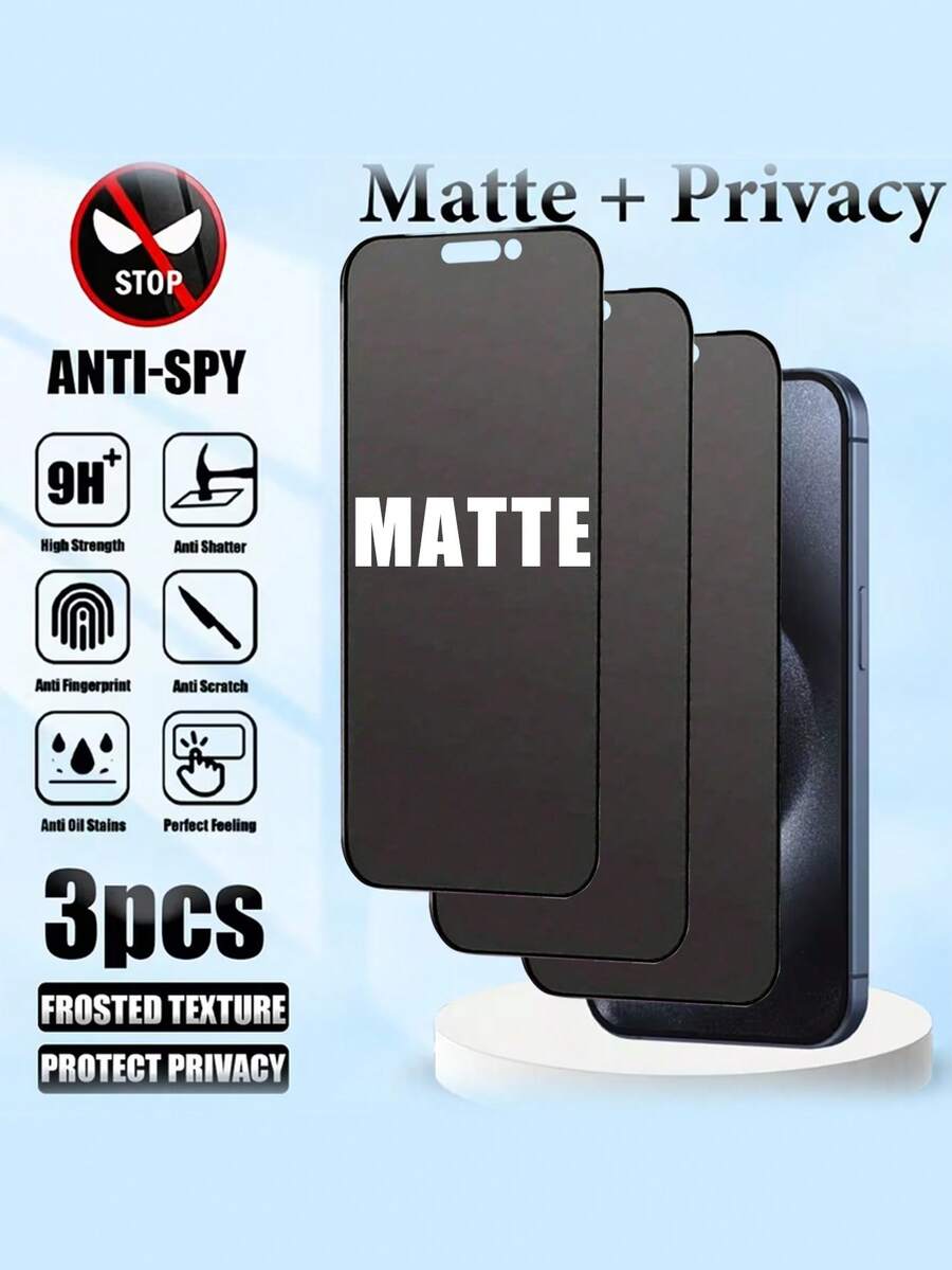 3Pcs Matte Privacy Screen Protector Compatible With Iphone 17 Pro Max 6.9-Inch Soft Film, Non Glass, Full Coverage Anti-Peeping Anti Spy Anti Glare Ceramic Film, Anti-Fingerprint, Case Friendly Compatible With IPhone 17 Pro Max 17 Air 16 Pro Max/16 Pro/16 Plus/16/15 Pro Max/14 Pro Max/13 Mini/12/11/XS MAX/XR/8+/7 Plus - Black - View 1