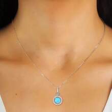优雅波西米亚圆形合成蛋白石海蓝宝石锆石吊坠项链，精致奢华锁骨链饰品，送给她的礼物 - 澳寶圓墜項鍊 - 查看 8