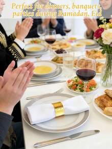 2pcs Gold Patterned Round Napkin Rings, Suitable For Hotel, Living Room, Dining Table Setting - Gold - View 4