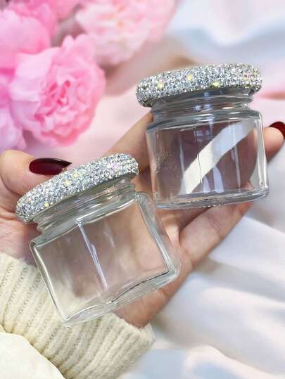 1pc Luxury Glitter Rhinestone Embellished Refillable Cream/Lotion/Eye Cream Jar, Travel Portable Cosmetic Skincare DIY Powder/Liquid Storage Container, Creative Gift