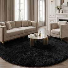1pc Fluffy Soft Black Round Shaggy Rug, Home Decor Carpet For Living Room, Bedroom, Study, And Vanity Room, Modern Home Decoration Rug - Black - View 10