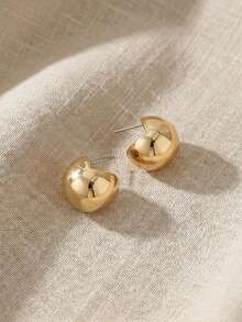 1 Pair Minimalist Geometric Smooth Round Earrings, Fashion Accessories - Yellow Gold - View 2