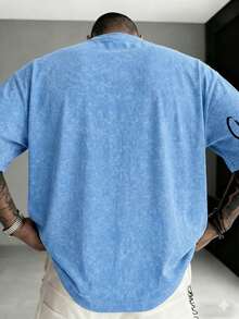 K-GLORY Men's Casual Versatile Simple Graphic Print Short Sleeve T-Shirt - Baby Blue - View 3