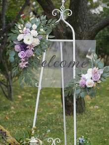 2 pezzi Decorazione con rose viola artificiali e foglie verdi in plastica, adatte per archi da matrimonio, location per feste, eventi di celebrazione, applicabili anche per Pasqua, Ringraziamento, Ritorno a Scuola e altre occasioni - Multicolore - Visualizzare 6