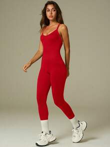 UONNOU 女士无袖露背连体裤，运动紧身衣，瑜伽服，休闲服，提臀塑形，收腰提臀，全身塑形，无缝针织柔软面料，紧身运动连体裤，适合户外运动、瑜伽、跑步、日常休闲穿着、通勤、街头、派对、节日等各种场合，四季皆宜，春夏皆宜。 - 紅色 - 查看 12