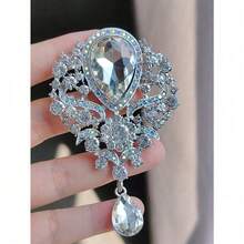 Lot Of 1 Pc Large Crystal Vintage Drop Brooch Pins For Women Or Wedding Bouquets Decor Jewelry Accessories - Bạc - Xem 5