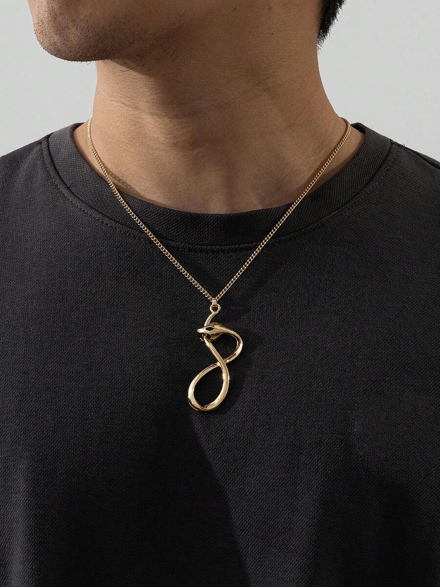 1件极简抽象镂空扭曲交缠蛇形合金吊坠项链，适合男士个性化穿搭和节日服饰。 - 金黃色 - 查看 1