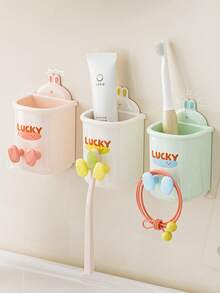 1个牙刷和漱口杯架，壁挂式浴室收纳架，无需钻孔 - 彩色 - 查看 3