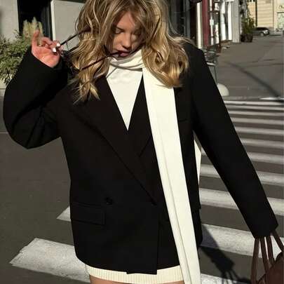 New Spring Women's Contrast Color Scarf Casual Blazer