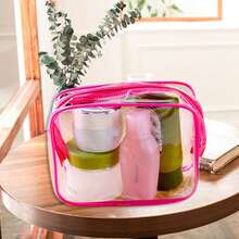 透明洗漱包，3个装，TSA认证旅行洗漱包，可随身携带，机场航空旅行配件包，夸脱容量，女士化妆包，化妆收纳包，旅行洗漱包 - 紅色 - 查看 12