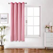 1pc Hollow Star Sheer Curtain, Polyester Lace Double Layer Curtain, Darkening Curtain For Living Room Bedroom, Cute Style - Coral Pink - View 24