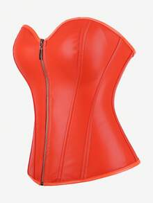 Overbust Corset Bustier With Zipper, Waist Trainer Corset Top For Outerwear Or Layering, Punk Costume Shapewear, Backless Lace-Up Bodysuit For Halloween - Coral Orange - View 2