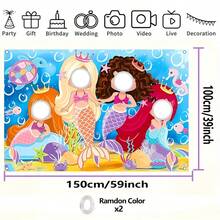 Banner de fundo para fotos com tema de princesa sereia (1 peça), 150*100cm/59,1*39,4 polegadas, artigos para festa com tema do mundo subaquático, adequado para eventos comemorativos e adereços para cabine de fotos, decoração de festa de aniversário com moldura para fotos. - Multicolorido - Ver 7