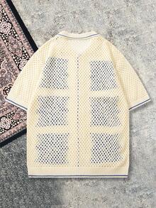 Casual Loose Breathable Knit Polo Shirt, Unisex Street Style, Suitable For Spring And Summer - Apricot - View 3