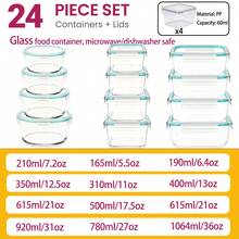 32-Piece Glass Food Storage Containers (16 Glass Bowls + 16 Lids) With Upgraded Snap Locking Lids – Airtight Lunch Containers, Suitable For Microwave/Oven/Refrigerator/Dishwasher (Blue) - 藍色 - 查看 2