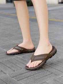 男士舒适人字拖凉鞋 - 室内外夏季休闲凉拖 - 棕色 - 查看 6
