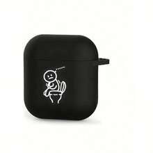 Cartoon Squatting Line Design Protective Case Compatible With Apple Wireless Earphone Charging Case, Scratch-Resistant And Shockproof Black Cover - Black - View 8