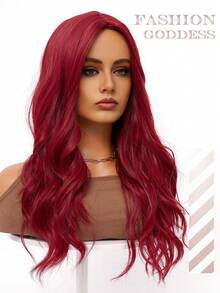 clouder Gothic Punk Burgundy Long Wavy Curls Wig 26-Inch Center-Parted Bangs Heat-Resistant Synthetic Fiber Wig Women's Soft Voluminous Curls Suitable For Daily Cosplay, Street Style, Holiday Parties, Music Festivals, Y2K Aesthetic, Avant-Garde College Style, Modern Fashion Punk Looks - 紅色 - 查看 9