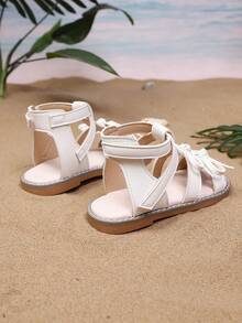 1双儿童简约罗马风夏季透气平底柔软时尚女童凉鞋 - 杏色 - 查看 4