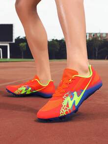 STARNOVO [Taille petite 1 taille] Chaussures à double étoile avec nouvelles pointes, chaussures de course moyenne distance pour hommes et femmes étudiants, chaussures de compétition de piste et de champ avec pointes professionnelles, chaussures de formation sportive avec pointes pour étudiants, chaussures de formation de piste et de champ avec pointes, taille 35-45 - Orange brûlé - Voir 3