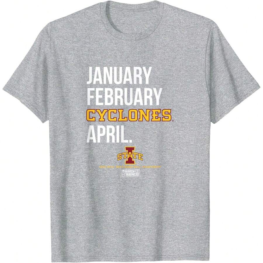 Cyclones Basketball 2025 March Madness Month NCAA T-Shirt All Seasons,220g Pure Cotton Single-Sided Printed Crew Neck Short-Sleeved T-Shirt,Unisex Top,Base Layer - Màu 9 - Xem 1