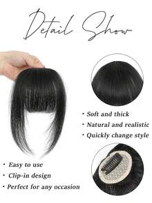 Thick Clip In Human Hair Bangs Real Human Hair Straight Black&Brown Bangs Hair Clip On Human Hair Bangs With Temples For Women Daily Wear Fashion French Bangs - Multicolor - View 3