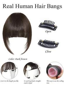 Thick Clip In Human Hair Bangs Real Human Hair Straight Black&Brown Bangs Hair Clip On Human Hair Bangs With Temples For Women Daily Wear Fashion French Bangs - Multicolor - View 4