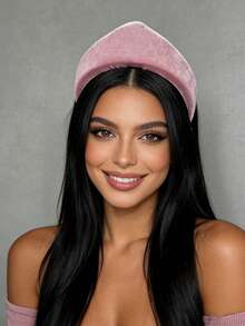 1pc Fashionable Solid Color Velvet Sponge Crown Headband - Pink - View 2