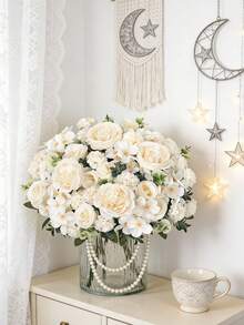 Bộ 80 bông hoa giả gồm hoa hồng, cẩm tú cầu, mẫu đơn, hoa bó hoa cưới, trang trí đám cưới, nguyên liệu làm vòng hoa DIY, tiệc sinh nhật, bình hoa trang trí nhà cửa, sân vườn ngoài trời, trang trí mùa thu, quà tặng năm mới. - trắng - Xem 2